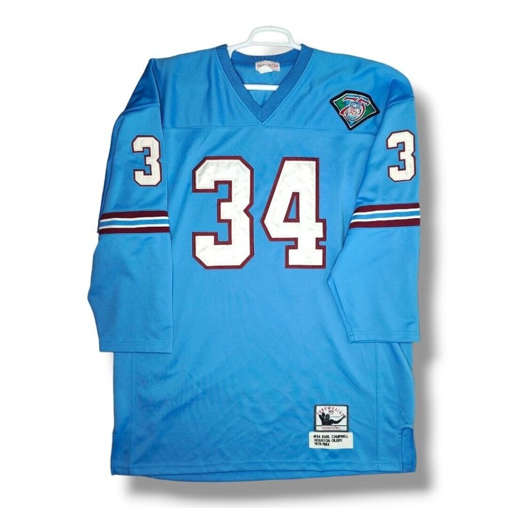 Vintage Earl Campbell Jersey Houston Oilers Mitchell & Ness 75th Patch Sz 54